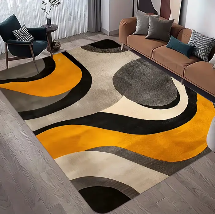 Tapis nordique grande surface Orange marron pour salon