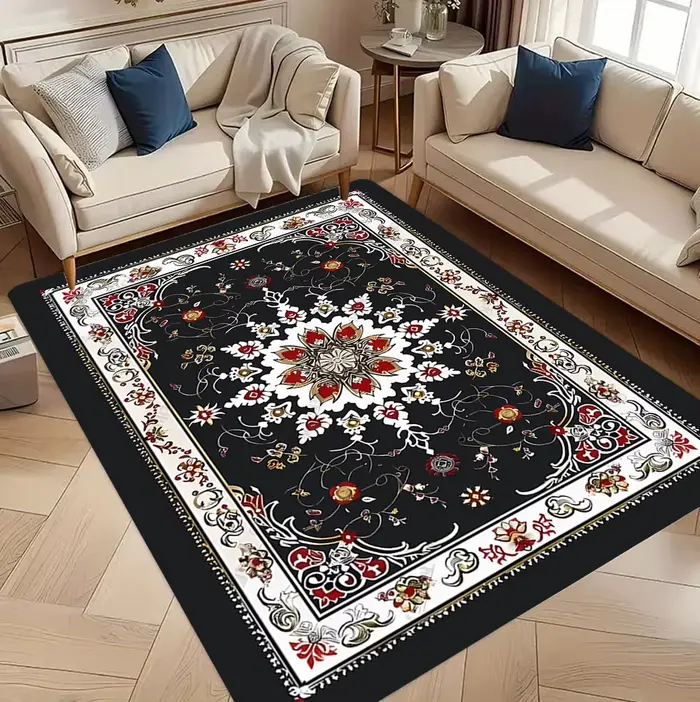 Tapis rouge de luxe persan, grande taille, antidérapant, décoration de la maison, chambre à coucher,
