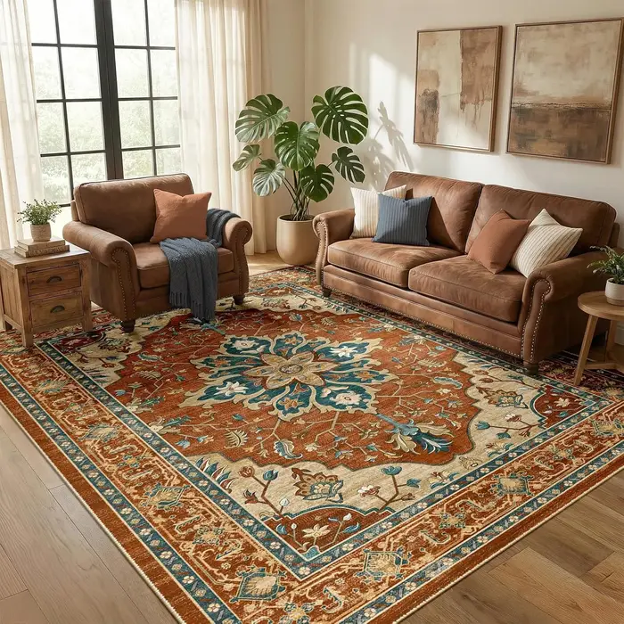 Tapis d'appoint vintage oriental persan à motifs floraux, tapis de sol antidérapant doux style bohèm