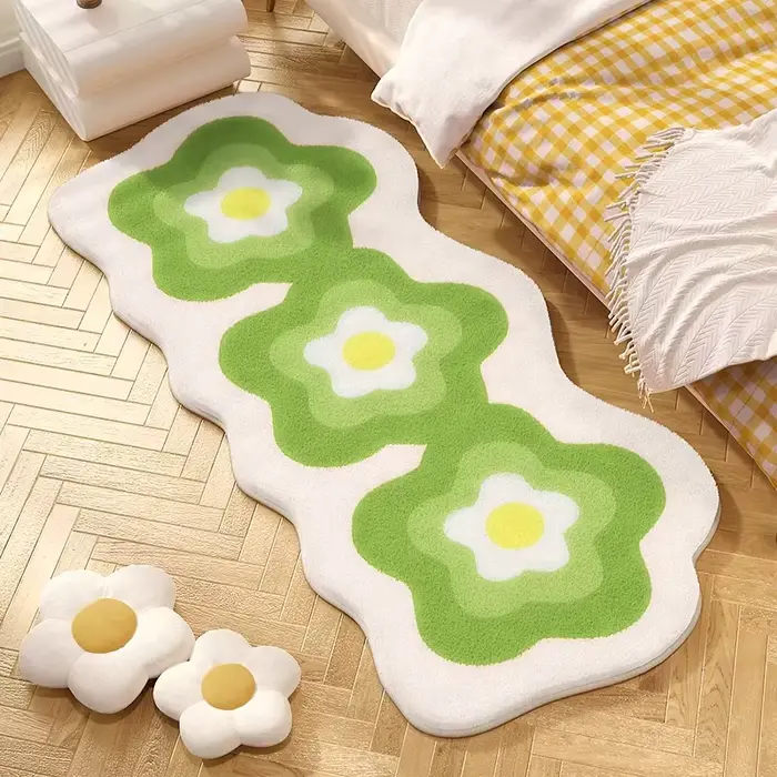 Tapis de chevet jaune à fleurs pour chambre à coucher