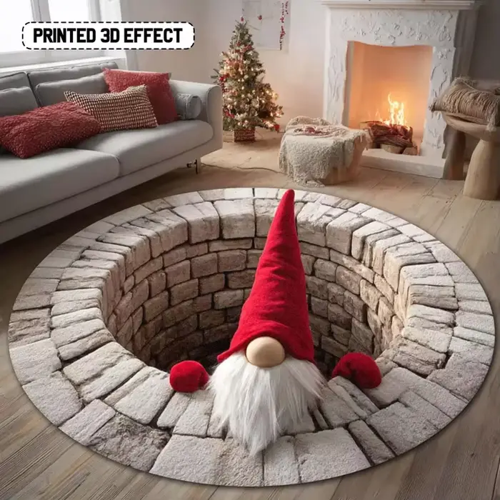 Tapis rond Gnome de noël, cadeau 3D, tapis d'illusion, vacances d'hiver, tapis de sol festif, décora