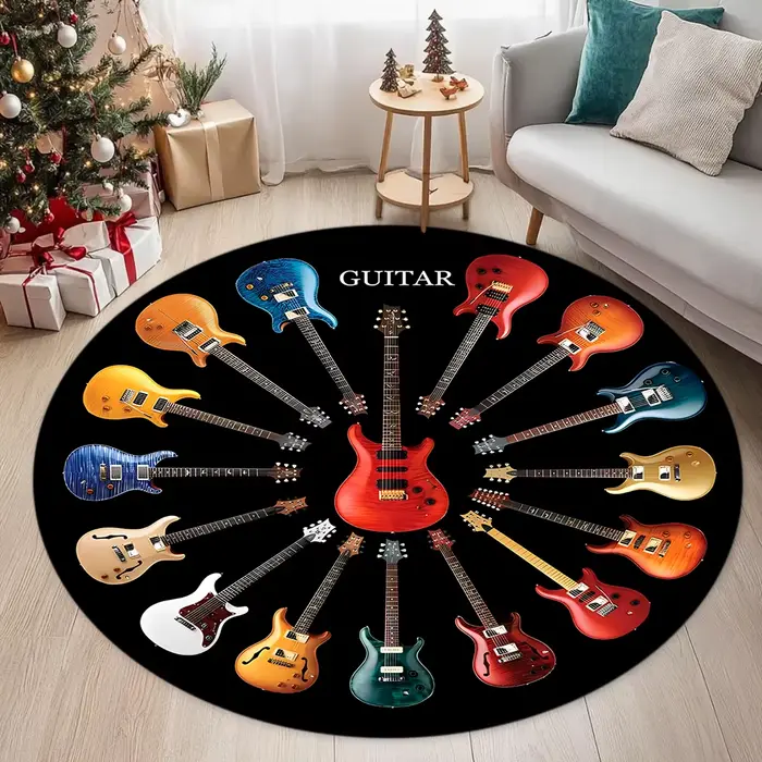 Tapis rond à thème musical pour guitare, décoration musicale vintage pour la maison, tapis de protec