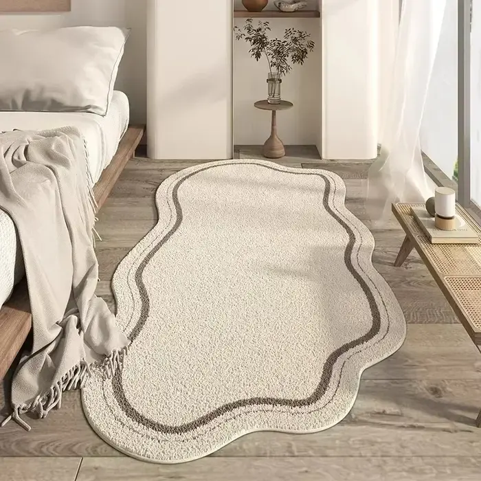 Salon irrégulier grande surface tapis minimaliste chambre chevet