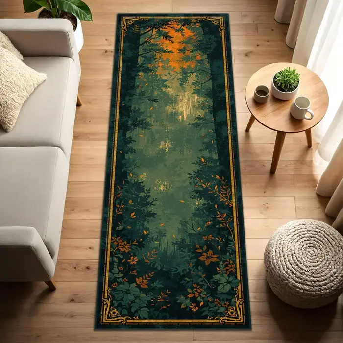 Tapis de Couloir Oriental Sérénité Bleu Marine avec Poissons Koi Dorés et Lotus Roses – Décoration Zen Apaisante pour Salle de Méditation ou Maison de Thé