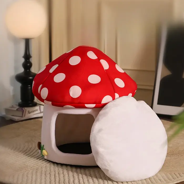 Lit pour chat champignon semi-fermé-adorable et fonctionnel pour dormir et cacher la maison