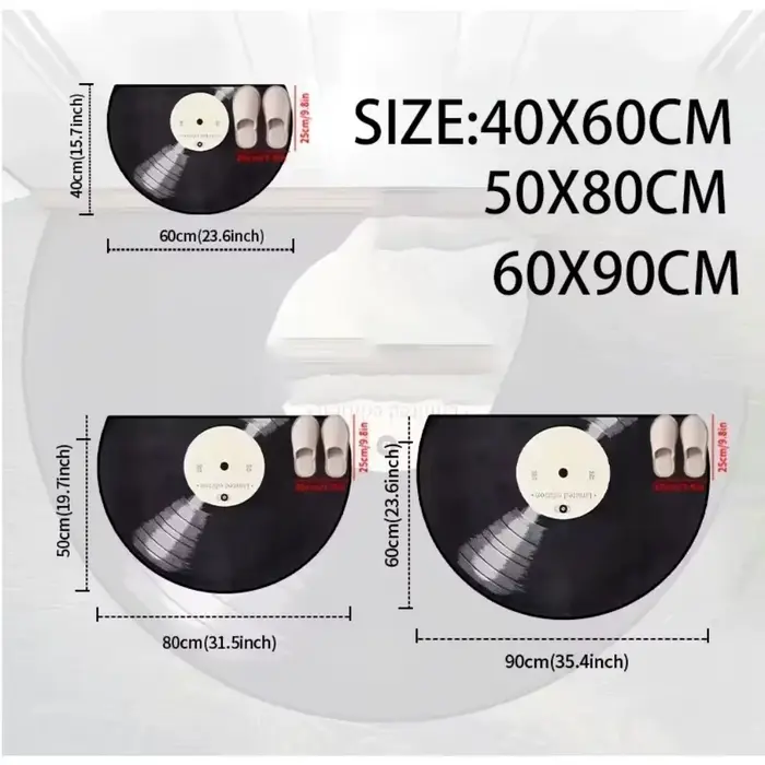 Tapis demi-rond rétro en vinyle noir et rouge