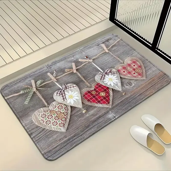 Tapis de cuisine antidérapant en flanelle de Grain de bois de coeur de Style nordique pour le salon