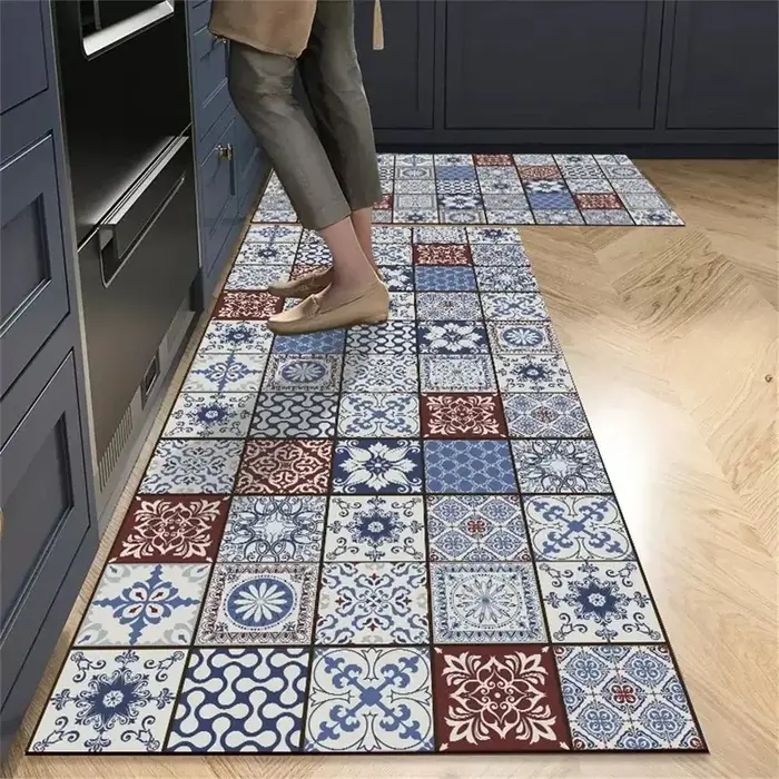 VIKAMA 1/2 tapis de cuisine vintage, tapis de couloir antidérapant pour salon, chambre à coucher, paillasson d'entrée, décoration intérieure