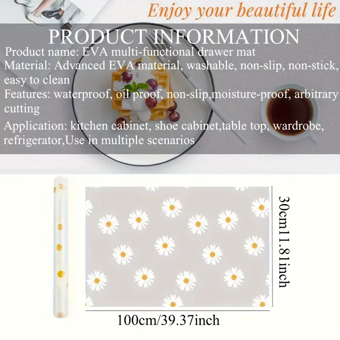 Tapis de cuisine réutilisable motif marguerite