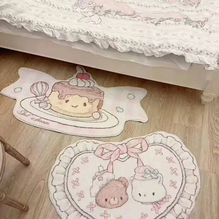 Tapis de sol mignon motif dessin animé pour fille, tapis de chevet en peluche imitation cachemire, tapis de pied antidérapant pour table basse, décoration de chambre