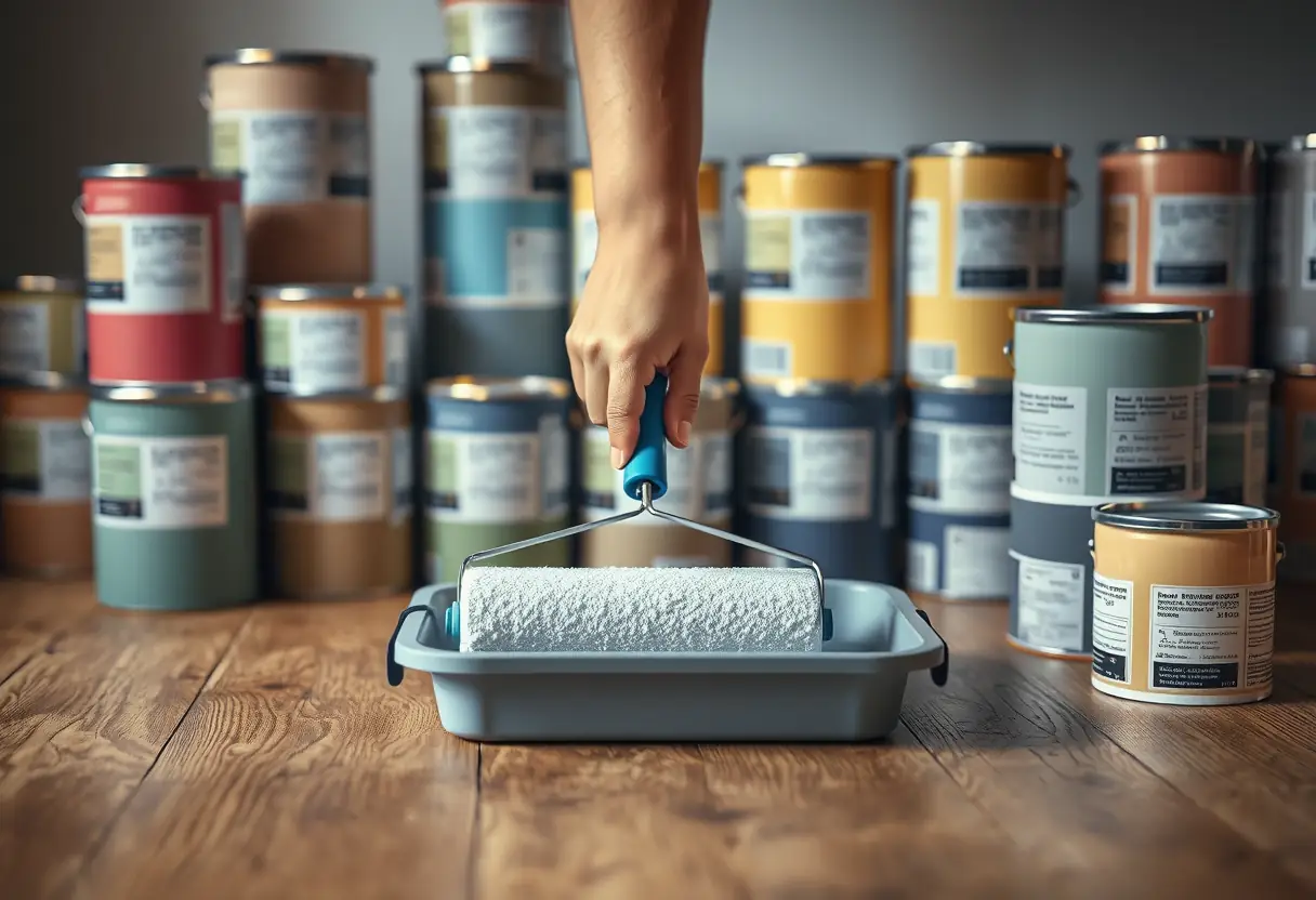 Main tendant vers un rouleau de peinture dans une chambre