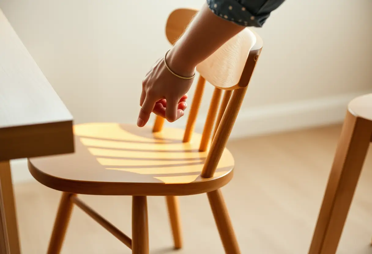 Chaise de cuisine haute en bois bien positionnée