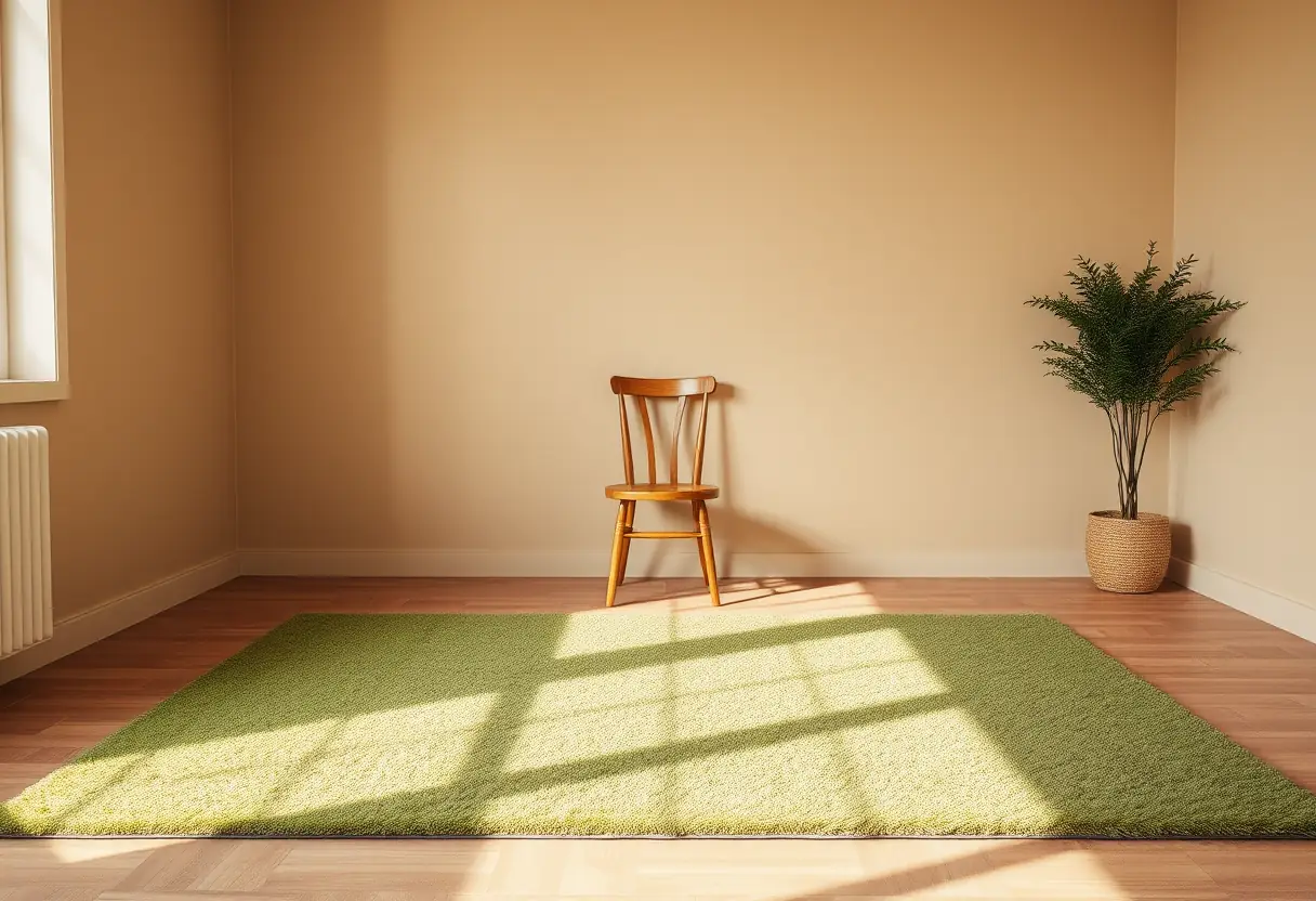 Tapis vert dans une chambre chaleureuse