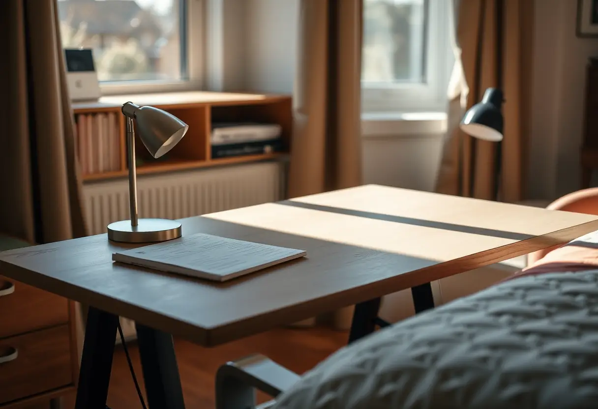 Bureau bien rangé près de la fenêtre dans une chambre