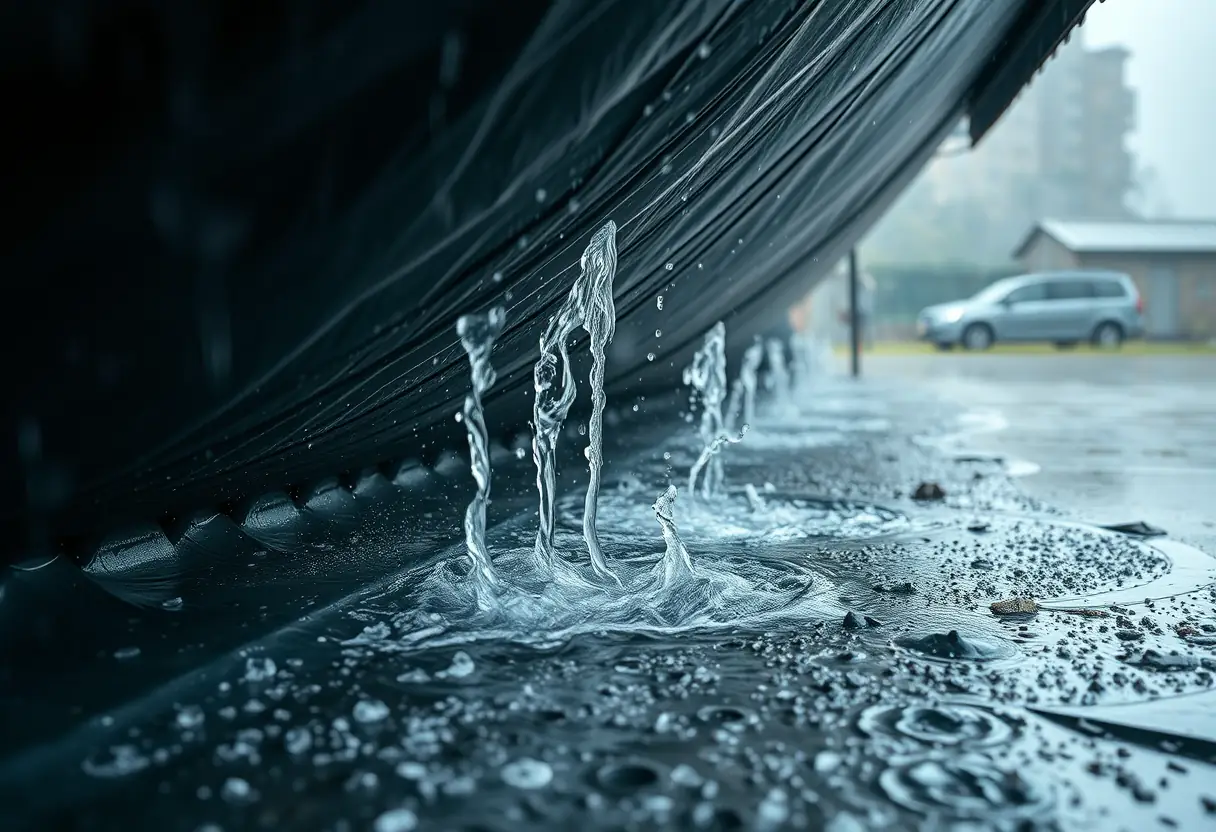 Eau qui s'écoule rapidement à travers le tapis antidérapant